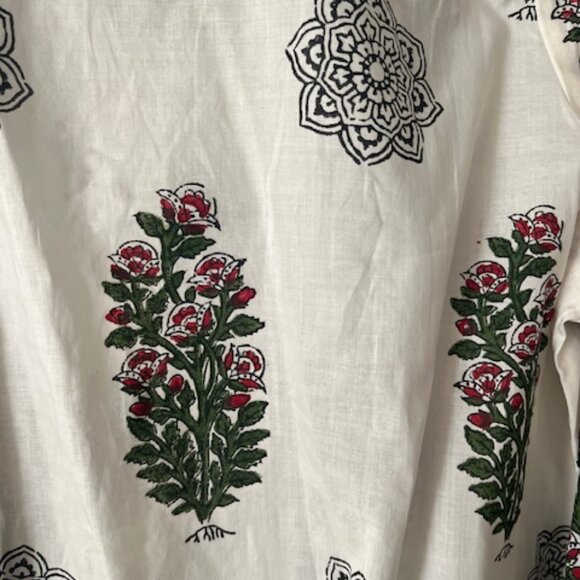 Sapphire Size Large Block Printed Tunic Kurta white red green Mughal print 12 14 - Picture 12 of 15